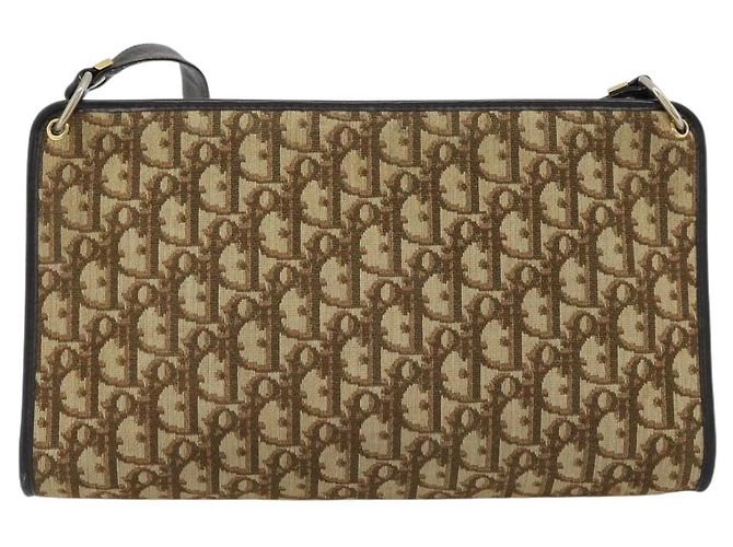 Borsa a tracolla Christian Dior Trotter Canvas Beige Oro Auth 178914 D'oro - vista 3