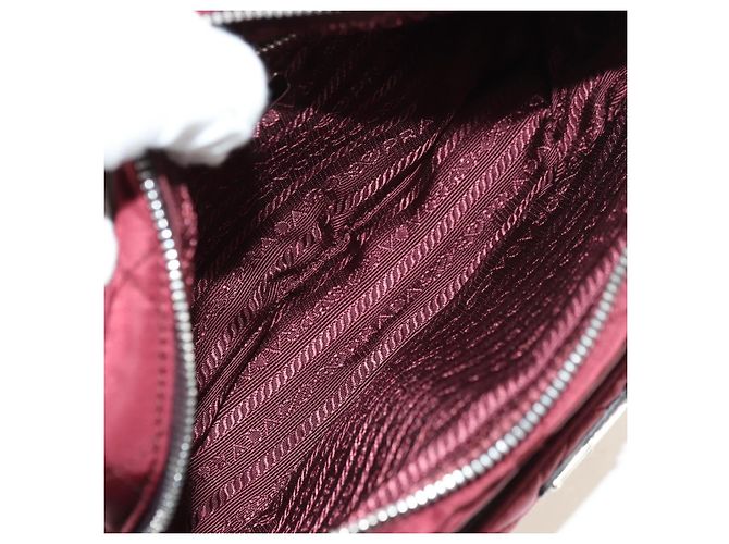 Borsa a Spalla PRADA Nylon Bordeaux Silver Auth 181261M Argento Bordò - vista 10
