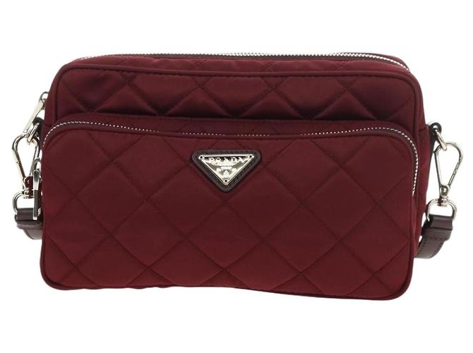 Borsa a Spalla PRADA Nylon Bordeaux Silver Auth 181261M Argento Bordò - vista 13