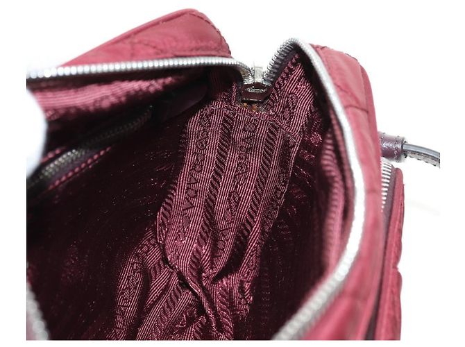 Borsa a Spalla PRADA Nylon Bordeaux Silver Auth 181261M Argento Bordò - vista 23