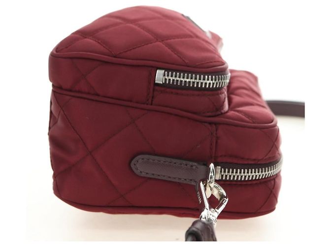 Borsa a Spalla PRADA Nylon Bordeaux Silver Auth 181261M Argento Bordò - vista 4