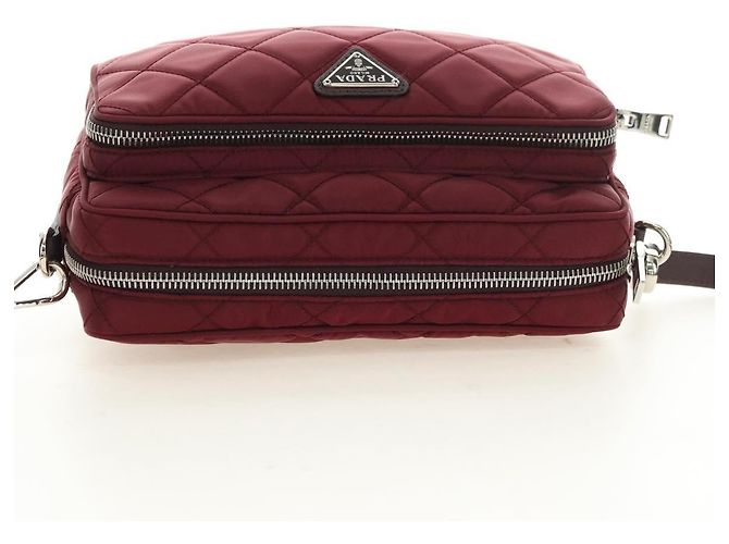 Borsa a Spalla PRADA Nylon Bordeaux Silver Auth 181261M Argento Bordò - vista 6