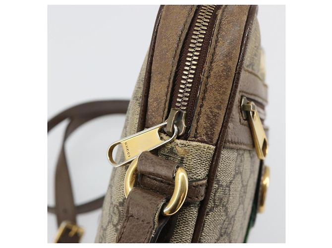 Borsa a tracolla GUCCI GG Supreme Web Sherry Line PVC Beige Oro 547926 Auth BA13068 D'oro - vista 10