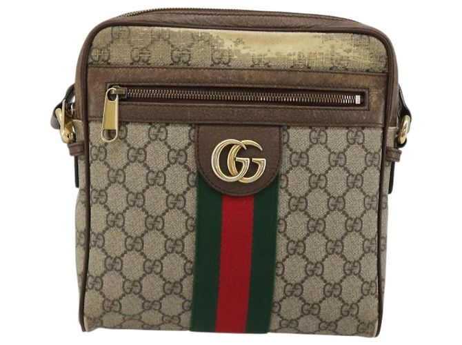 Borsa a tracolla GUCCI GG Supreme Web Sherry Line PVC Beige Oro 547926 Auth BA13068 D'oro - vista 13