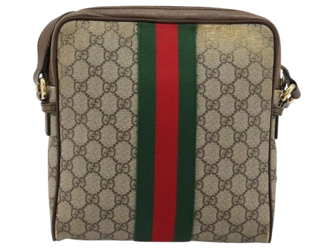 Borsa a tracolla GUCCI GG Supreme Web Sherry Line PVC Beige Oro 547926 Auth BA13068 D'oro - vista 2