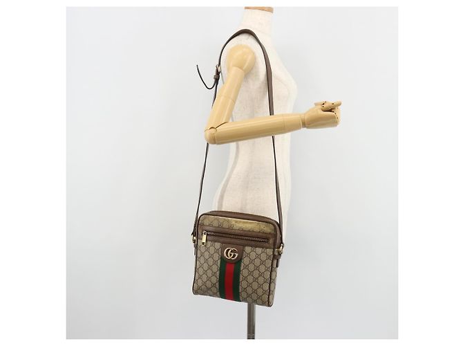 Borsa a tracolla GUCCI GG Supreme Web Sherry Line PVC Beige Oro 547926 Auth BA13068 D'oro - vista 25