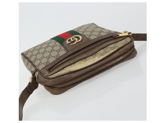Borsa a tracolla GUCCI GG Supreme Web Sherry Line PVC Beige Oro 547926 Auth BA13068 D'oro - vista 6