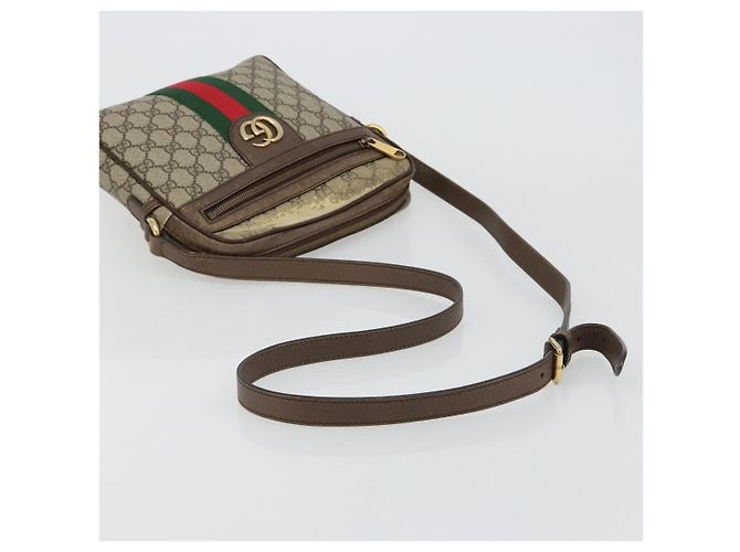 Borsa a tracolla GUCCI GG Supreme Web Sherry Line PVC Beige Oro 547926 Auth BA13068 D'oro - vista 7
