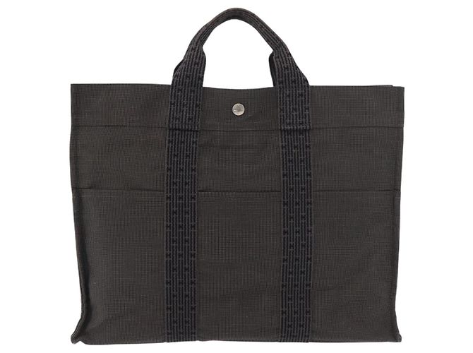 Hermès HERMES Her Line MM Handtasche Canvas Grau Silber Authentisch 182867 Braun - Ansicht 13