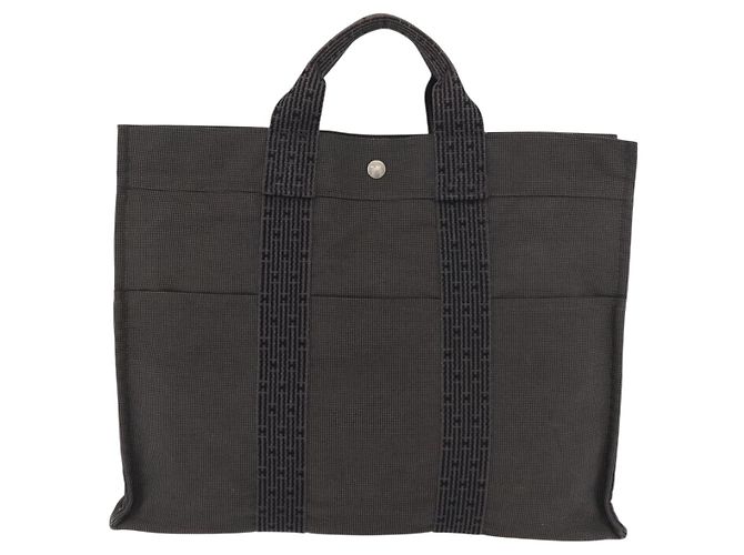 Hermès HERMES Her Line MM Handtasche Canvas Grau Silber Authentisch 182867 Braun - Ansicht 2