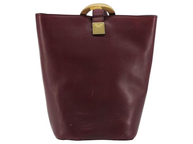 Céline Borsa a Spalla CELINE Circle in Pelle Bordeaux Oro Auth 181718 D'oro Bordò - vista 2
