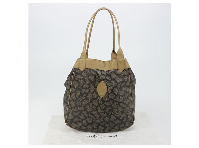 Borsa Tote SAINT LAURENT in PVC e tela marrone Auth 182427 - vista 12