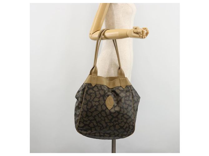 Borsa Tote SAINT LAURENT in PVC e tela marrone Auth 182427 - vista 21