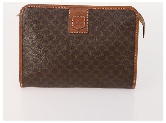 Céline Clutch CELINE Macadam Canvas PVC Pelle 3 Set Marrone Auth 174585 - vista 14