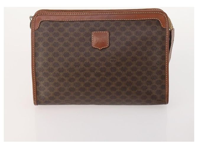 Céline Clutch CELINE Macadam Canvas PVC Pelle 3 Set Marrone Auth 174585 - vista 2