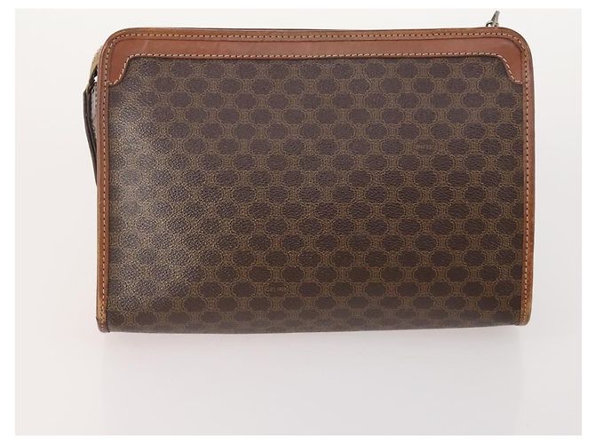 Céline Clutch CELINE Macadam Canvas PVC Pelle 3 Set Marrone Auth 174585 - vista 3