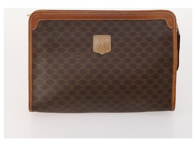 Céline Clutch CELINE Macadam Canvas PVC Pelle 3 Set Marrone Auth 174585 - vista 8