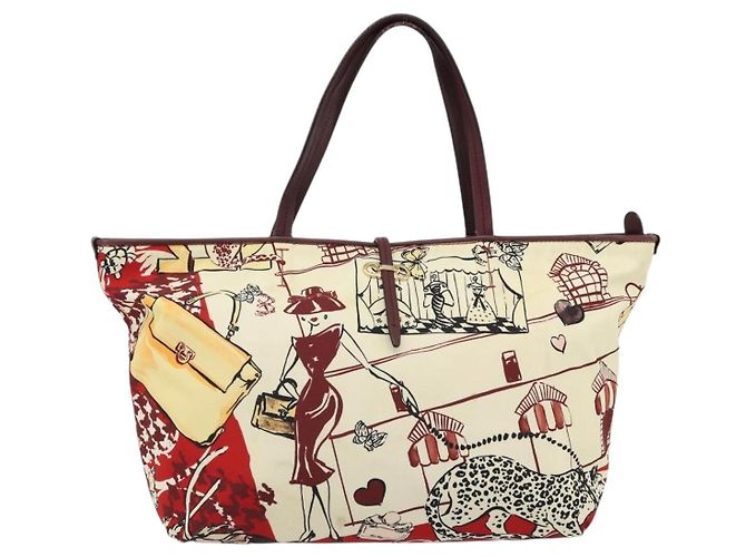 Borsa Tote Salvatore Ferragamo Gancini Canvas Gold Bordeaux Auth 182865 - vista 13