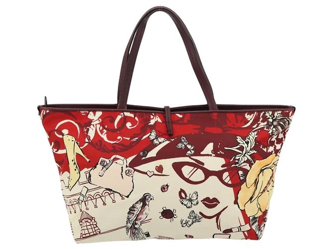 Borsa Tote Salvatore Ferragamo Gancini Canvas Gold Bordeaux Auth 182865 - vista 2