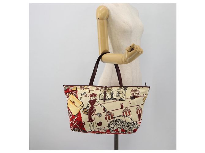 Borsa Tote Salvatore Ferragamo Gancini Canvas Gold Bordeaux Auth 182865 - vista 23