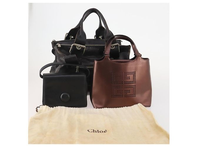 Borsa GIVENCHY Chloe in Pelle Set da 3 Nero Marrone Auth 178857 - vista 24