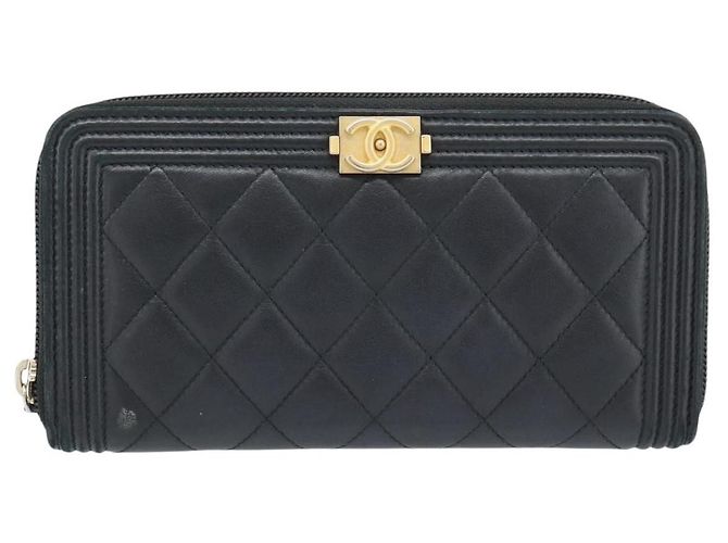CHANEL Boy Chanel Long Wallet Lamb Skin Black Gold CC Auth 181946V Nero D'oro - vista 13