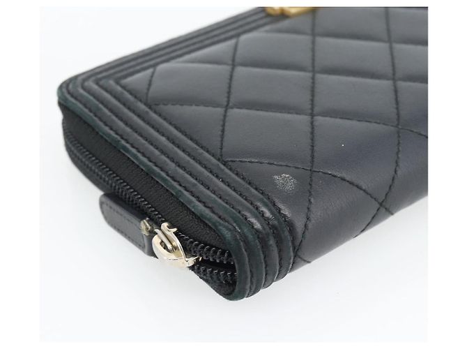 CHANEL Boy Chanel Long Wallet Lamb Skin Black Gold CC Auth 181946V Nero D'oro - vista 14