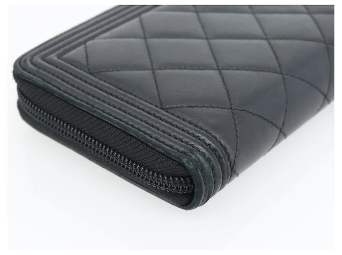 CHANEL Boy Chanel Long Wallet Lamb Skin Black Gold CC Auth 181946V Nero D'oro - vista 16