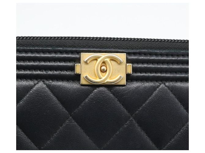 CHANEL Boy Chanel Long Wallet Lamb Skin Black Gold CC Auth 181946V Nero D'oro - vista 18