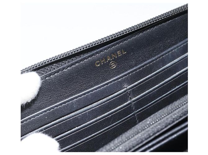 CHANEL Boy Chanel Long Wallet Lamb Skin Black Gold CC Auth 181946V Nero D'oro - vista 19