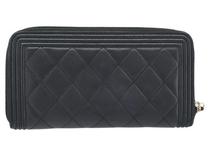 CHANEL Boy Chanel Long Wallet Lamb Skin Black Gold CC Auth 181946V Nero D'oro - vista 2