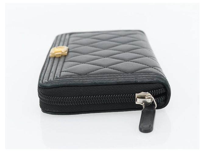 CHANEL Boy Chanel Long Wallet Lamb Skin Black Gold CC Auth 181946V Nero D'oro - vista 3