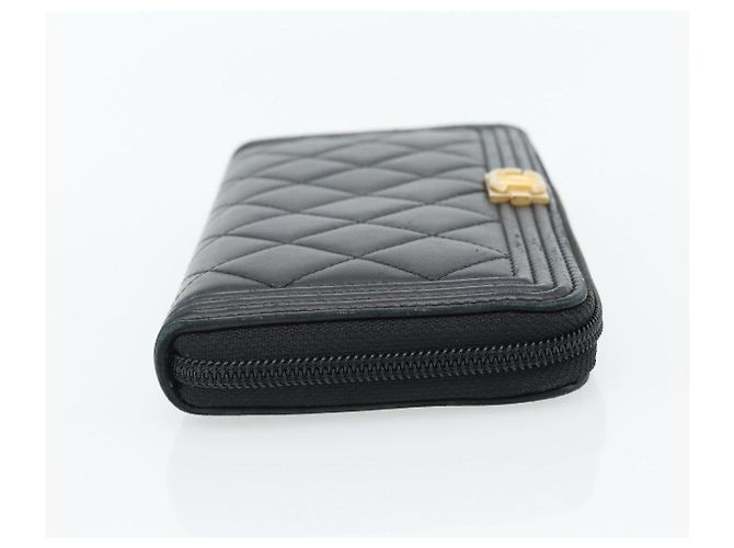 CHANEL Boy Chanel Long Wallet Lamb Skin Black Gold CC Auth 181946V Nero D'oro - vista 4