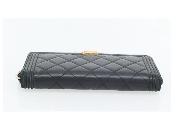 CHANEL Boy Chanel Long Wallet Lamb Skin Black Gold CC Auth 181946V Nero D'oro - vista 6