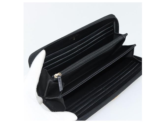 CHANEL Boy Chanel Long Wallet Lamb Skin Black Gold CC Auth 181946V Nero D'oro - vista 8