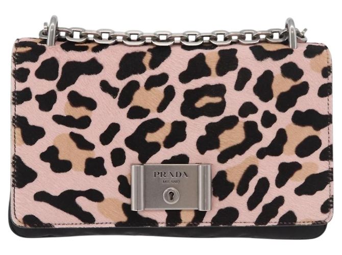 Borsa a Spalla con Catena PRADA in Pelle di Vitello Rosa Argento Auth 181937A - vista 13