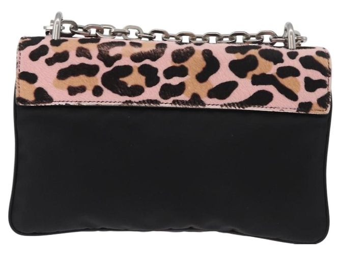Borsa a Spalla con Catena PRADA in Pelle di Vitello Rosa Argento Auth 181937A - vista 2