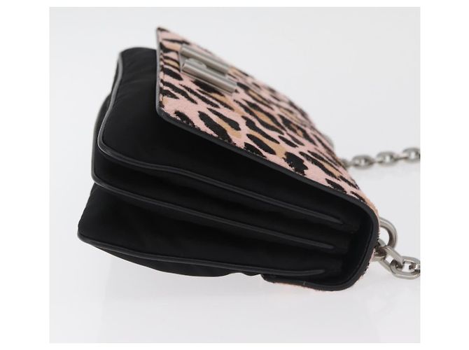 Borsa a Spalla con Catena PRADA in Pelle di Vitello Rosa Argento Auth 181937A - vista 3