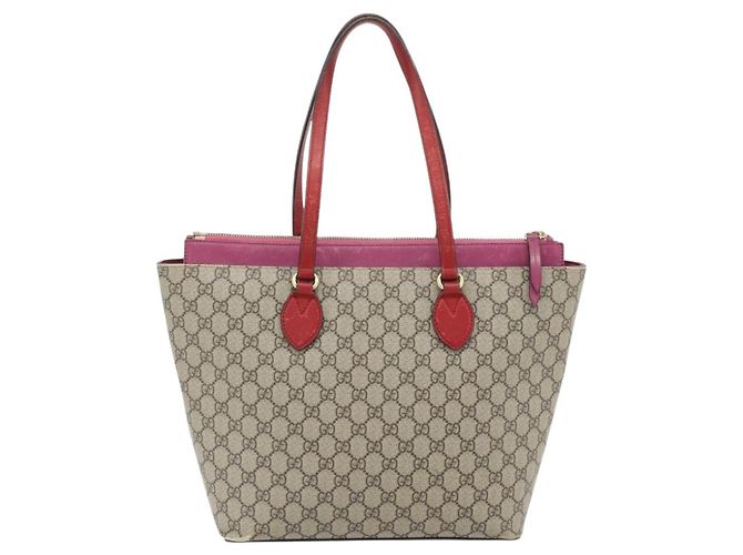 Borsa Tote GUCCI GG Supreme PVC Beige Oro 415721 Auth 181621 D'oro - vista 2