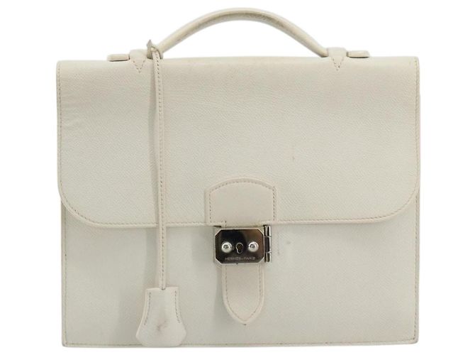 Hermès HERMES Bolso Adepeche 27 Hand Bag Cuero Blanco Plata Auth 182041A - vista 13