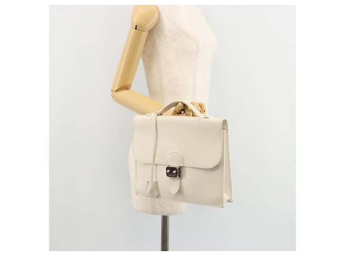 Hermès HERMES Bolso Adepeche 27 Hand Bag Cuero Blanco Plata Auth 182041A - vista 23