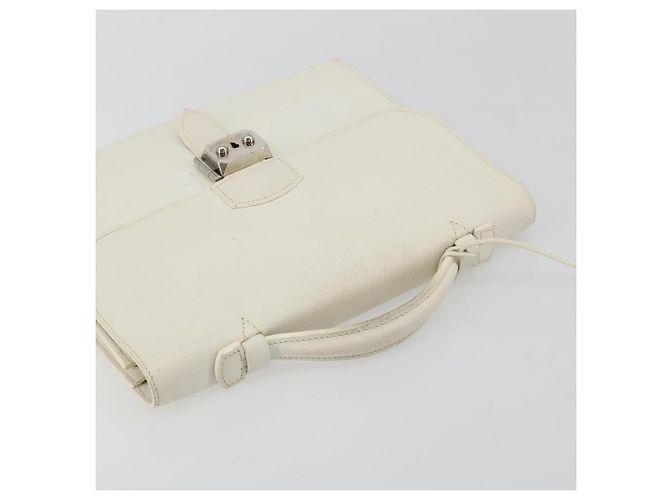 Hermès HERMES Bolso Adepeche 27 Hand Bag Cuero Blanco Plata Auth 182041A - vista 6