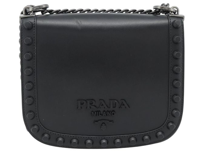 Borsa a Spalla con Catena PRADA in Pelle Nera Auth 182547M Nero - vista 13