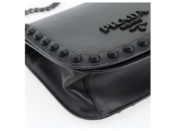 Borsa a Spalla con Catena PRADA in Pelle Nera Auth 182547M Nero - vista 14