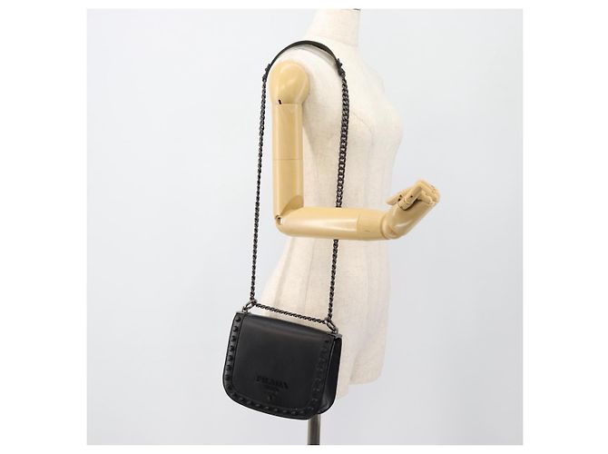 Borsa a Spalla con Catena PRADA in Pelle Nera Auth 182547M Nero - vista 22