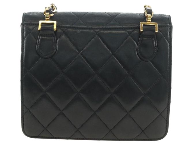CHANEL Matelasse Chain Shoulder Bag Lamb Skin Black Gold CC Auth yk20399SAV Nero D'oro - vista 2