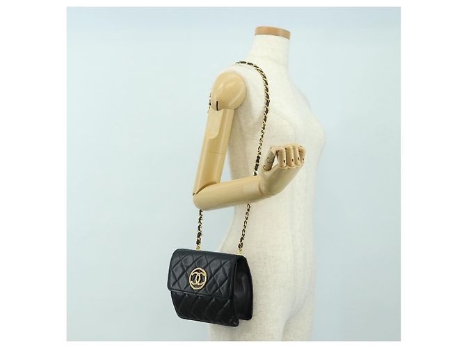 CHANEL Matelasse Chain Shoulder Bag Lamb Skin Black Gold CC Auth yk20399SAV Nero D'oro - vista 24