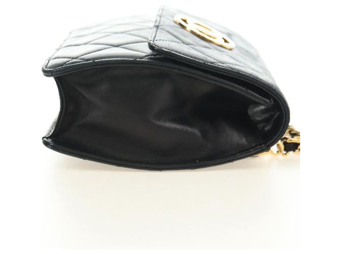 CHANEL Matelasse Chain Shoulder Bag Lamb Skin Black Gold CC Auth yk20399SAV Nero D'oro - vista 4