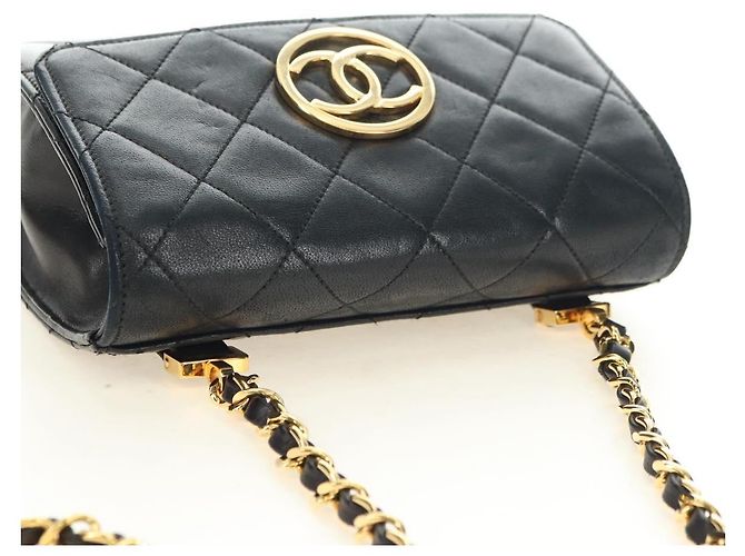 CHANEL Matelasse Chain Shoulder Bag Lamb Skin Black Gold CC Auth yk20399SAV Nero D'oro - vista 6