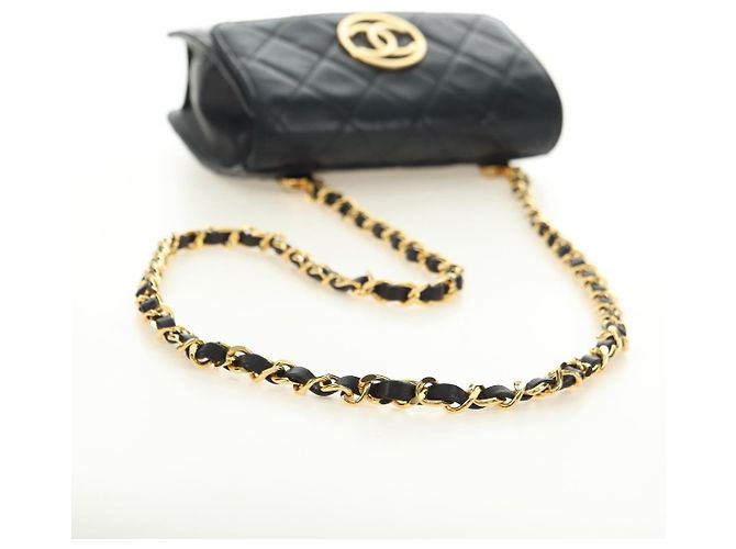 CHANEL Matelasse Chain Shoulder Bag Lamb Skin Black Gold CC Auth yk20399SAV Nero D'oro - vista 7